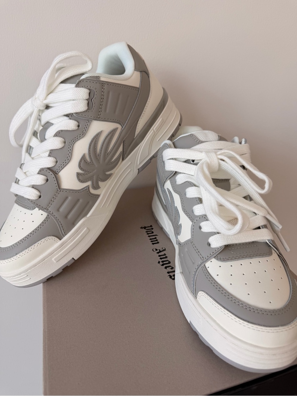 Palm Angels Men’s Gray and White Low-Top Sneakers